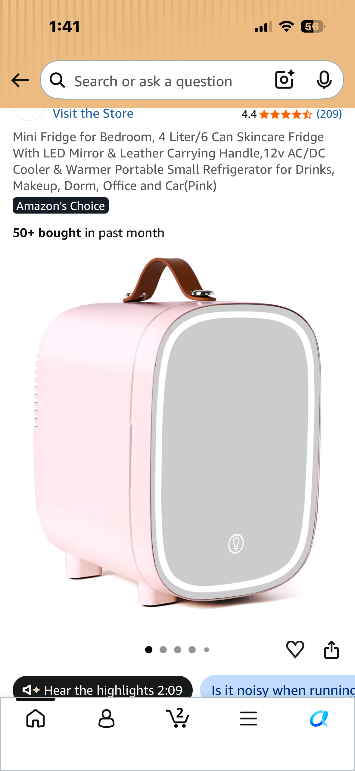 Mini Fridge for Bedroom, 4 Liter/6 Can Skincare Fridge With LED Mirror & Leather Carrying Handle, 12v AC/DC Cooler & Warmer Portable Small Refrigerator for Drinks, Makeup, Dorm, Office and Car(Lavender)