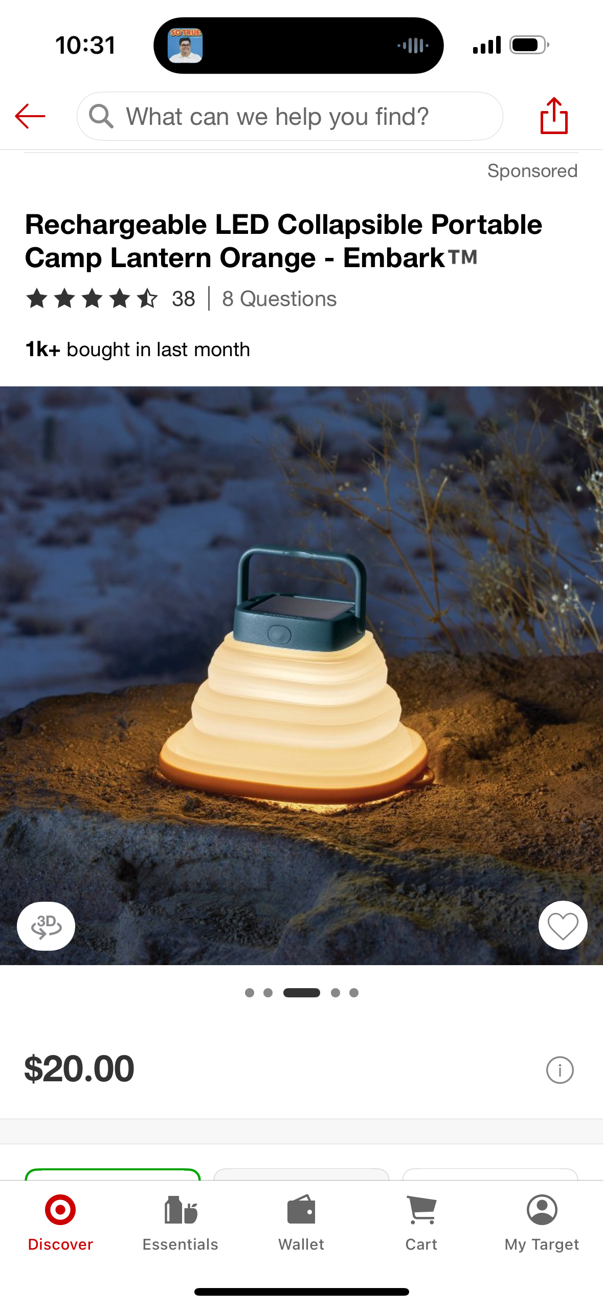Rechargeable LED Collapsible Portable Camp Lantern Orange - Embark T™