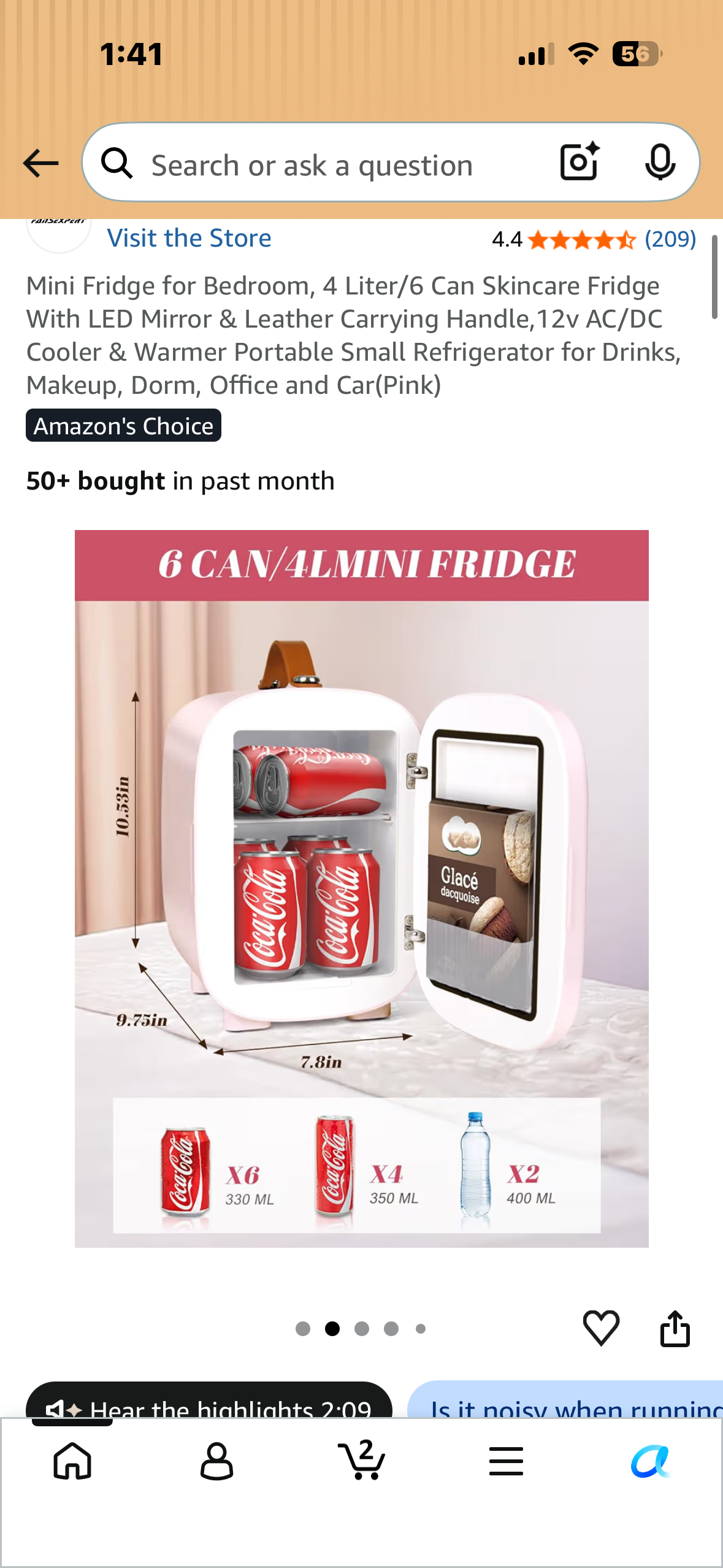 Mini Fridge for Bedroom, 4 Liter/6 Can Skincare Fridge With LED Mirror & Leather Carrying Handle, 12v AC/DC Cooler & Warmer Portable Small Refrigerator for Drinks, Makeup, Dorm, Office and Car(Lavender)