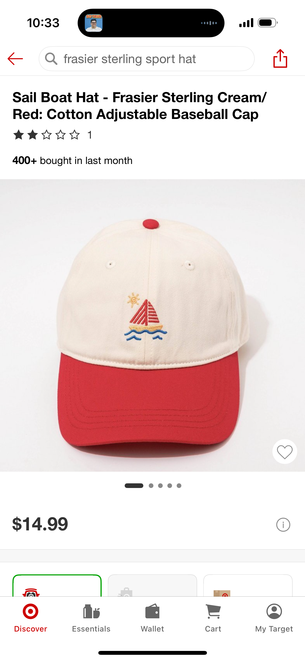 Sail Boat Hat - Frasier Sterling Cream/ Red: Cotton Adjustable Baseball Cap