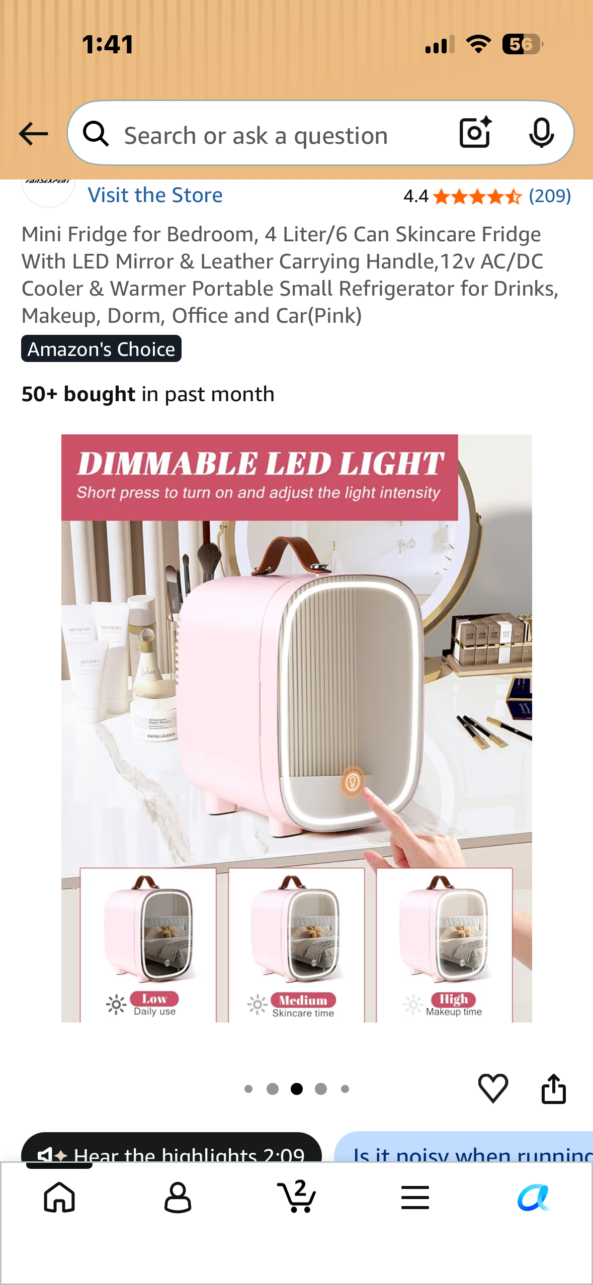 Mini Fridge for Bedroom, 4 Liter/6 Can Skincare Fridge With LED Mirror & Leather Carrying Handle, 12v AC/DC Cooler & Warmer Portable Small Refrigerator for Drinks, Makeup, Dorm, Office and Car(Lavender)