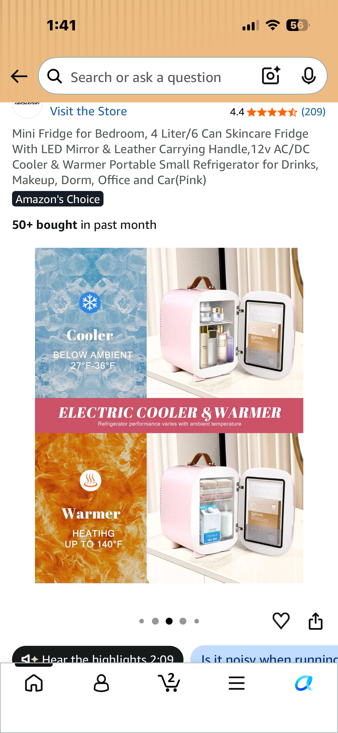Mini Fridge for Bedroom, 4 Liter/6 Can Skincare Fridge With LED Mirror & Leather Carrying Handle, 12v AC/DC Cooler & Warmer Portable Small Refrigerator for Drinks, Makeup, Dorm, Office and Car(Lavender)
