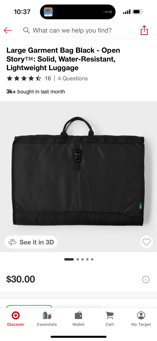 Large Garment Bag Black - Open StoryM: Solid, Water-Resistant, Lightweight Luggage