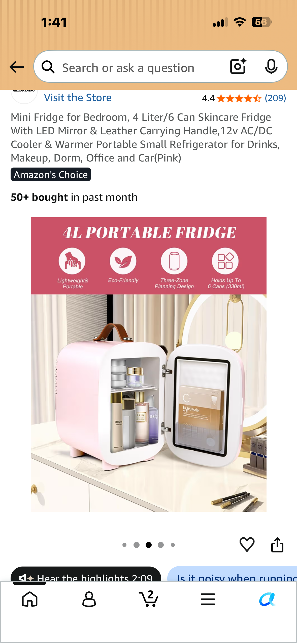 Mini Fridge for Bedroom, 4 Liter/6 Can Skincare Fridge With LED Mirror & Leather Carrying Handle, 12v AC/DC Cooler & Warmer Portable Small Refrigerator for Drinks, Makeup, Dorm, Office and Car(Lavender)