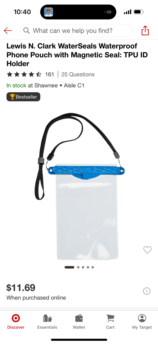 Lewis N. Clark WaterSeals Waterproof Phone Pouch with Magnetic Seal: TPU ID Holder