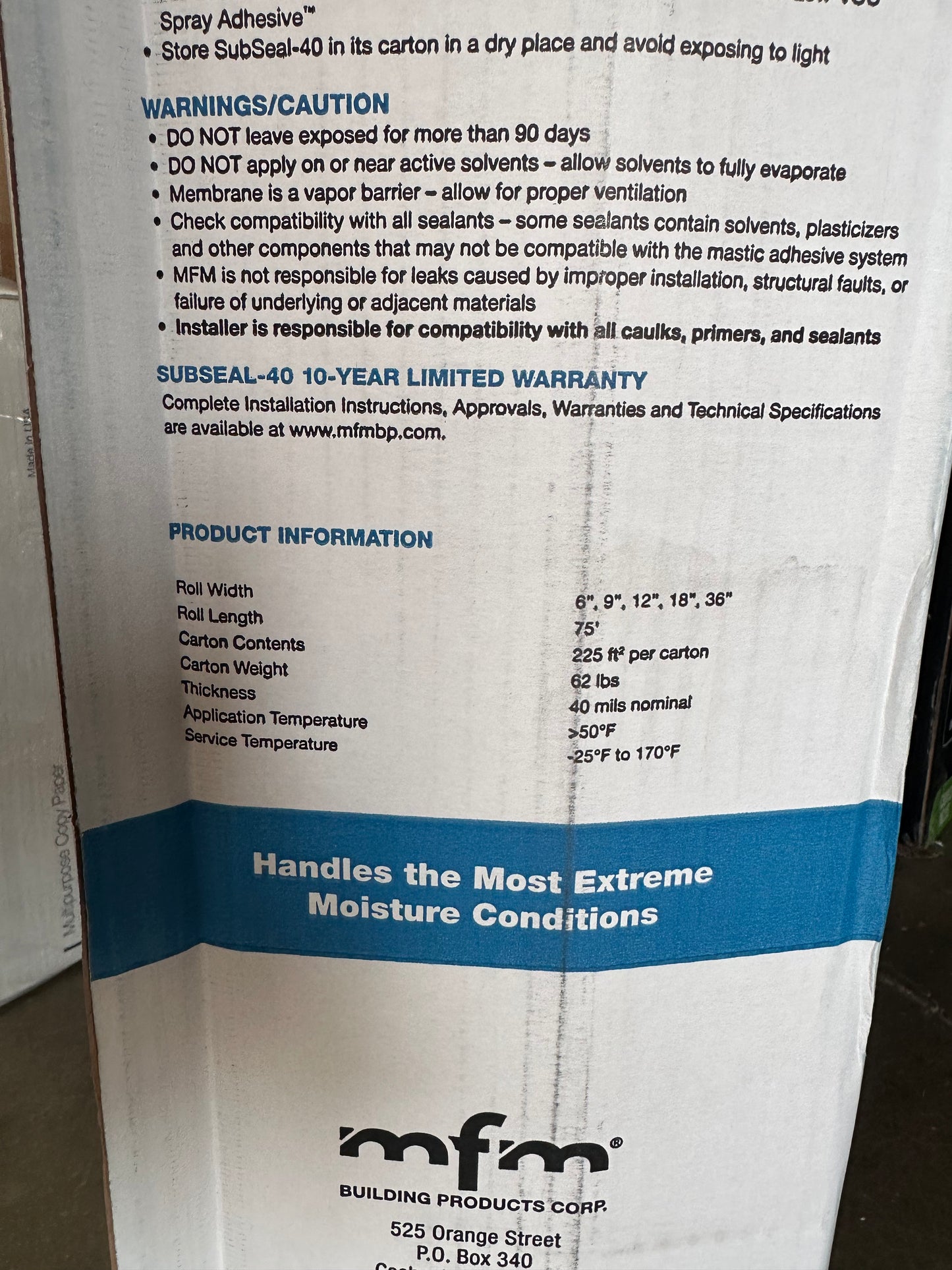 MFM SubSeal40 Waterproof House Wrap - 40 mil (36in c 75ft)(G840)