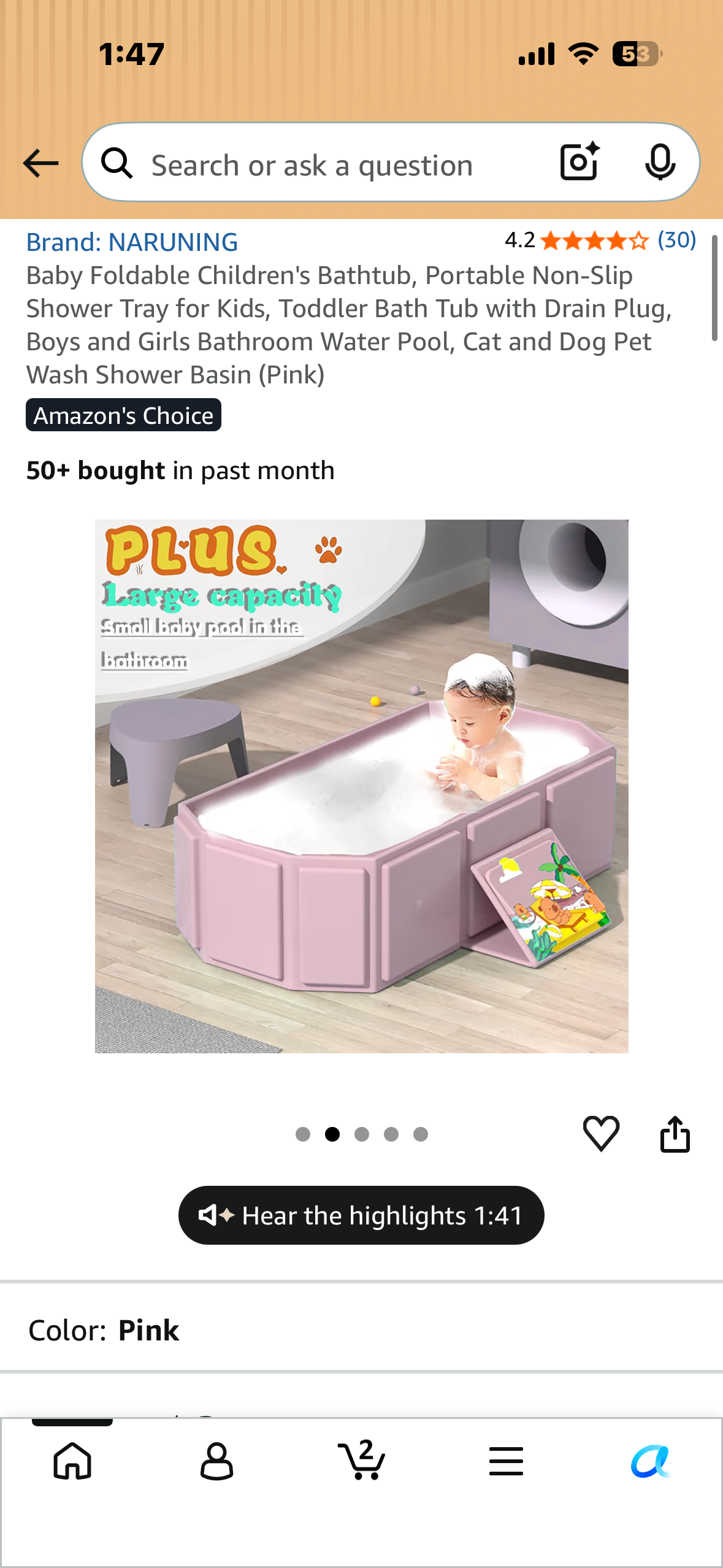 Foldable Baby Bathtub, Portable, Non-Slip, with Drain Plug, Boys and Girls Bathroom Water Pool, Cat and Dog Pet Wash Shower Basin (Pink)