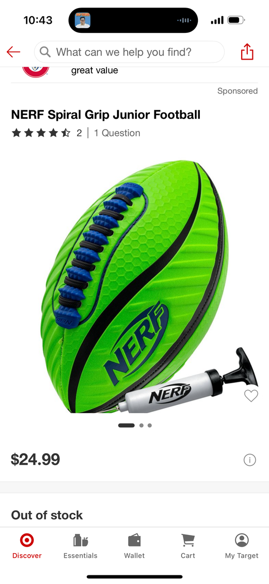 NERF Spiral Grip Junior Football, Pump Not Included