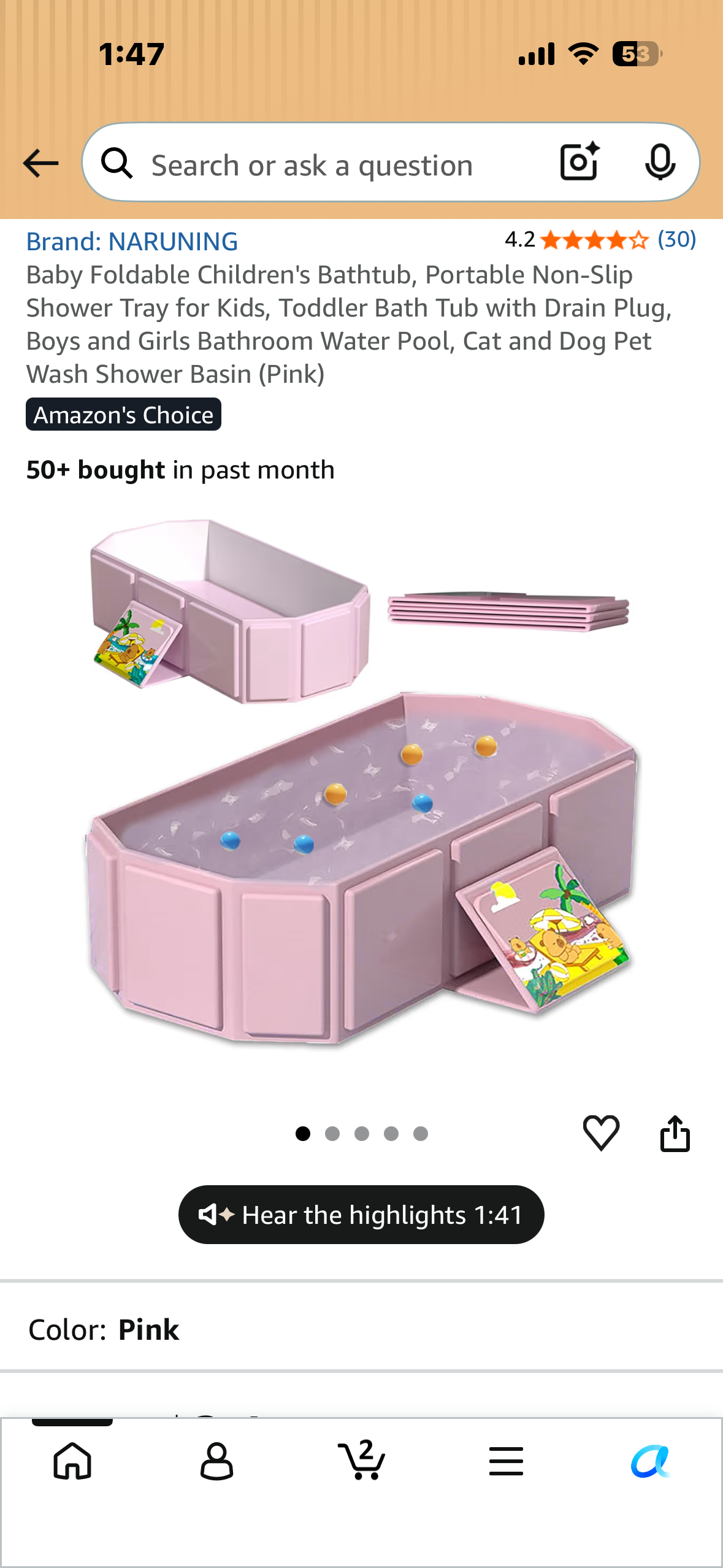 Foldable Baby Bathtub, Portable, Non-Slip, with Drain Plug, Boys and Girls Bathroom Water Pool, Cat and Dog Pet Wash Shower Basin (Pink)
