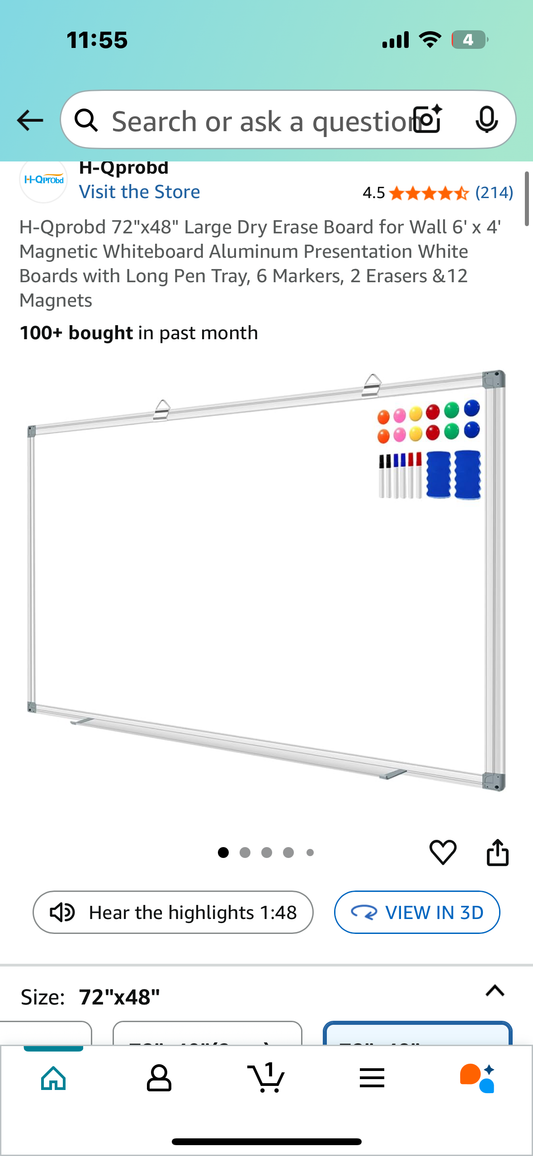 H-Qprobd 72"x48" Large Dry Erase Board for Wall 6' x 4' Magnetic Whiteboard Aluminum Presentation White Boards with Long Pen Tray, 6 Markers, 2 Erasers & 12 Magnets (O435)