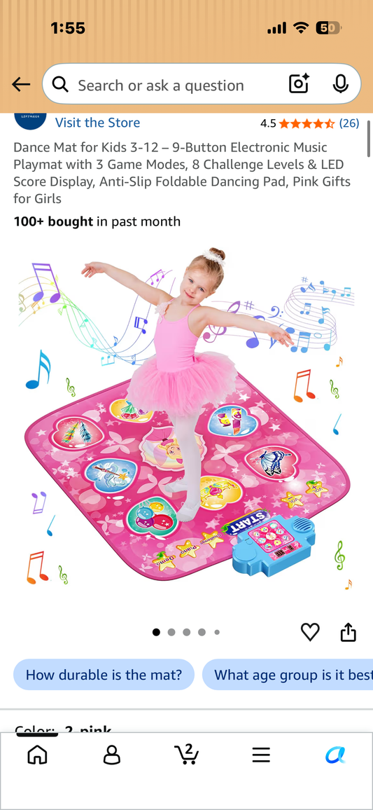 Dance Mat for Kids 3-12 – 9-Button Electronic Music Playmat with 3 Game Modes, 8 Challenge Levels & LED Score Display, Anti-Slip Foldable Dancing Pad, Pink Gifts for Girls