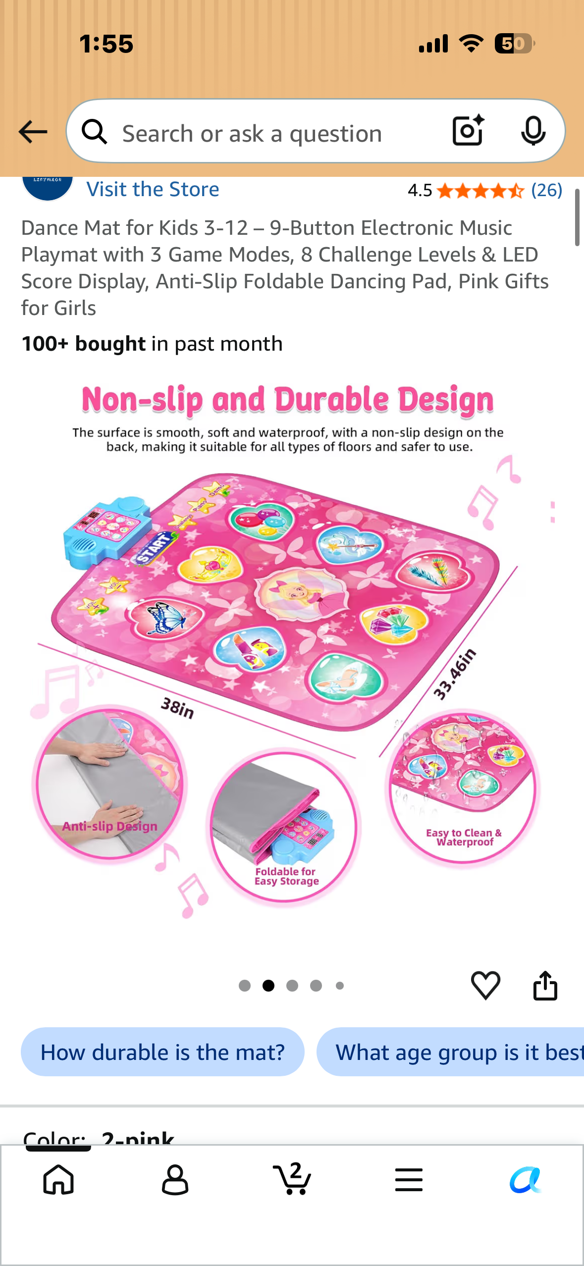 Dance Mat for Kids 3-12 – 9-Button Electronic Music Playmat with 3 Game Modes, 8 Challenge Levels & LED Score Display, Anti-Slip Foldable Dancing Pad, Pink Gifts for Girls