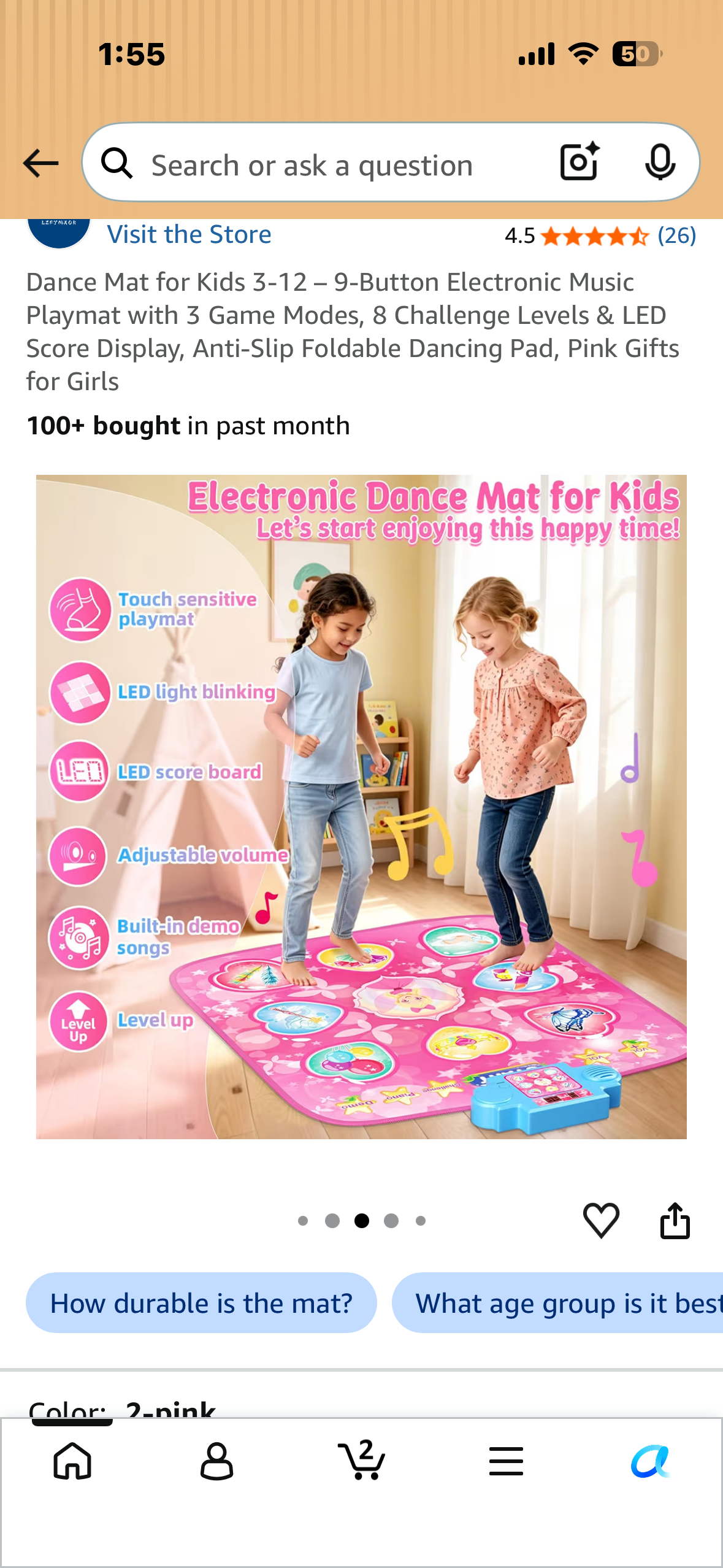 Dance Mat for Kids 3-12 – 9-Button Electronic Music Playmat with 3 Game Modes, 8 Challenge Levels & LED Score Display, Anti-Slip Foldable Dancing Pad, Pink Gifts for Girls