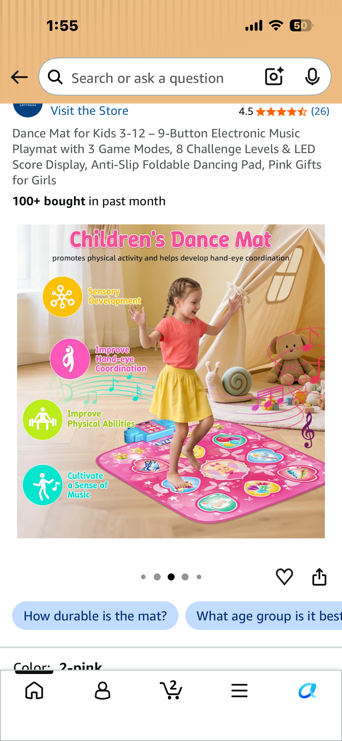 Dance Mat for Kids 3-12 – 9-Button Electronic Music Playmat with 3 Game Modes, 8 Challenge Levels & LED Score Display, Anti-Slip Foldable Dancing Pad, Pink Gifts for Girls