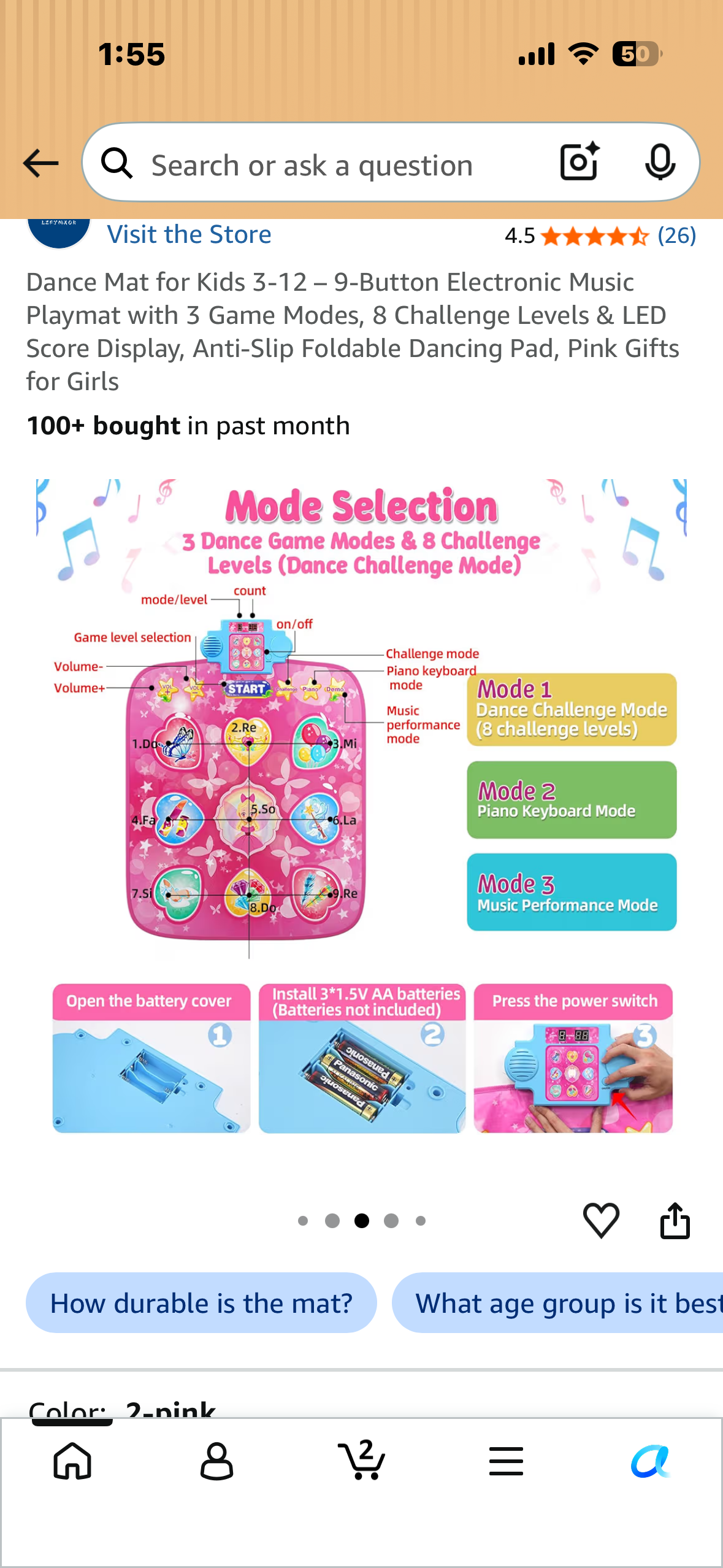 Dance Mat for Kids 3-12 – 9-Button Electronic Music Playmat with 3 Game Modes, 8 Challenge Levels & LED Score Display, Anti-Slip Foldable Dancing Pad, Pink Gifts for Girls