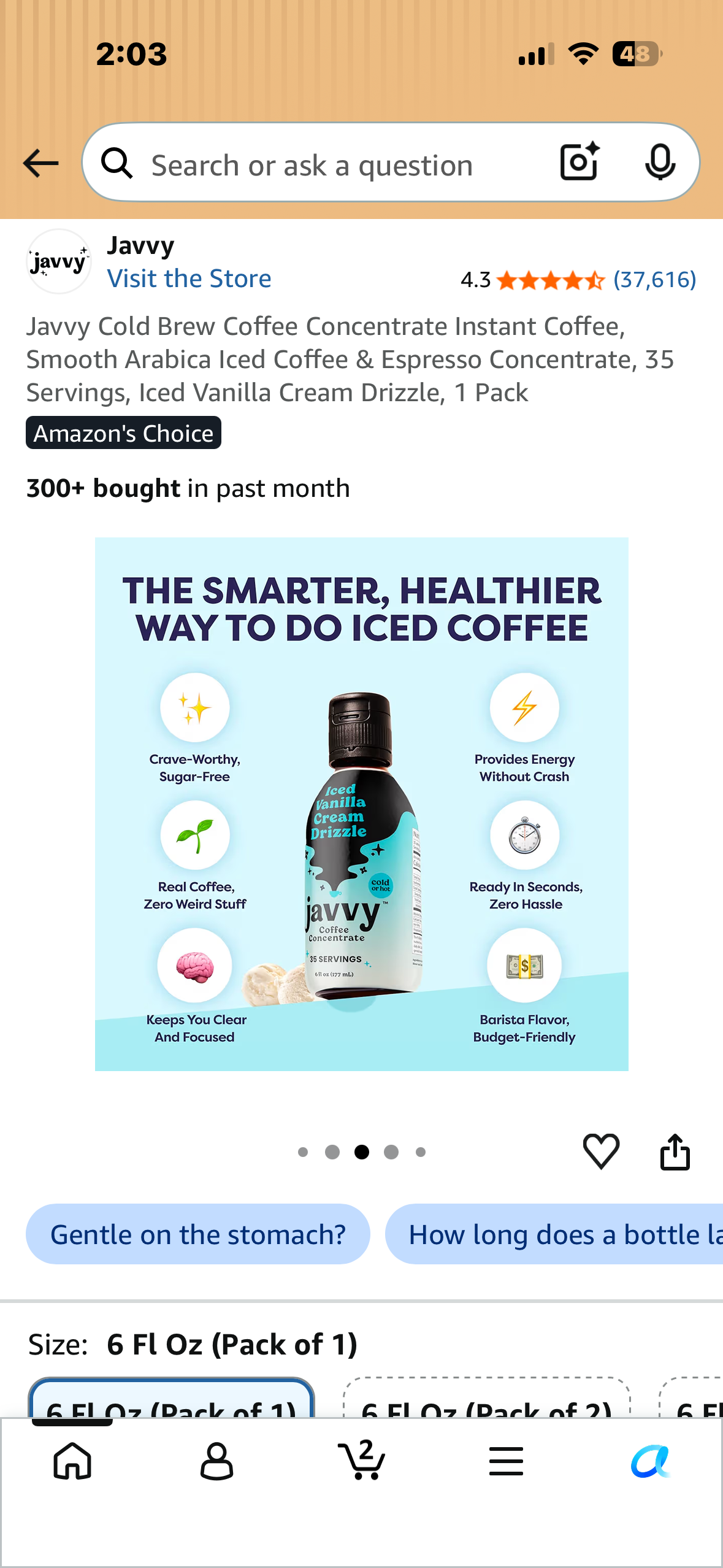 Javvy Cold Brew Coffee Concentrate Instant Coffee, Smooth Arabica Iced Coffee & Espresso Concentrate, 35 Servings, Iced Vanilla Cream Drizzle, 1 Pack
