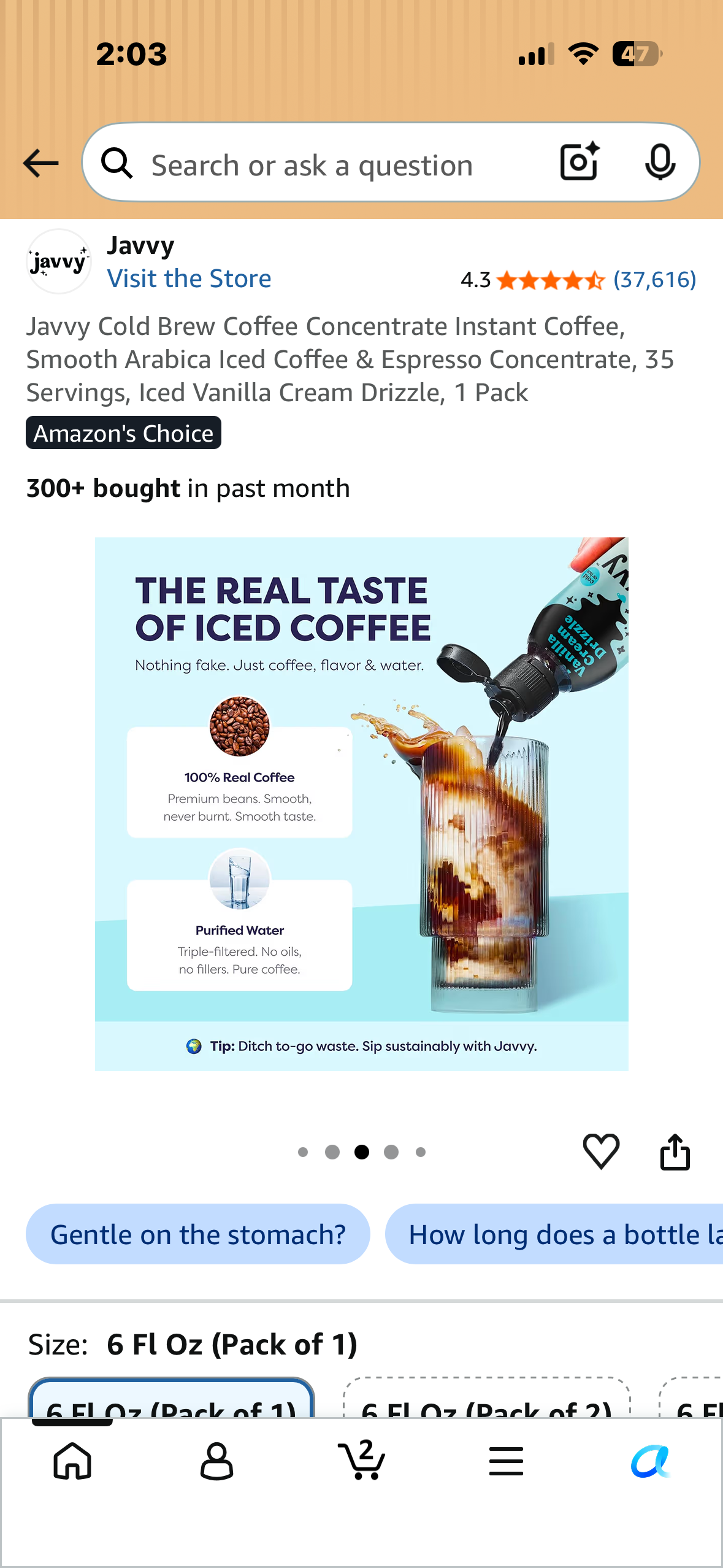 Javvy Cold Brew Coffee Concentrate Instant Coffee, Smooth Arabica Iced Coffee & Espresso Concentrate, 35 Servings, Iced Vanilla Cream Drizzle, 1 Pack