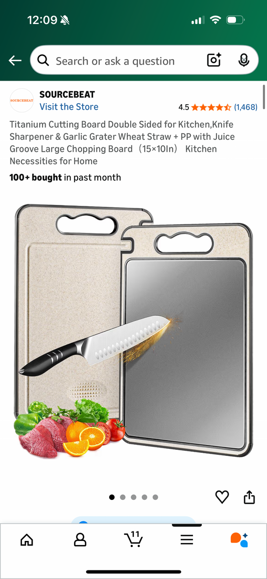 Titanium Cutting Board Double Sided for Kitchen,Knife Sharpener & Garlic Grater Wheat Straw + PP with Juice Groove Large Chopping Board (15×10In) Kitchen Necessities for Home