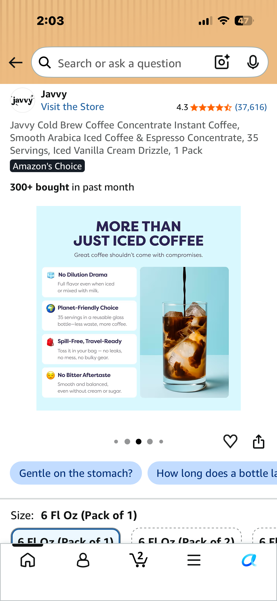 Javvy Cold Brew Coffee Concentrate Instant Coffee, Smooth Arabica Iced Coffee & Espresso Concentrate, 35 Servings, Iced Vanilla Cream Drizzle, 1 Pack