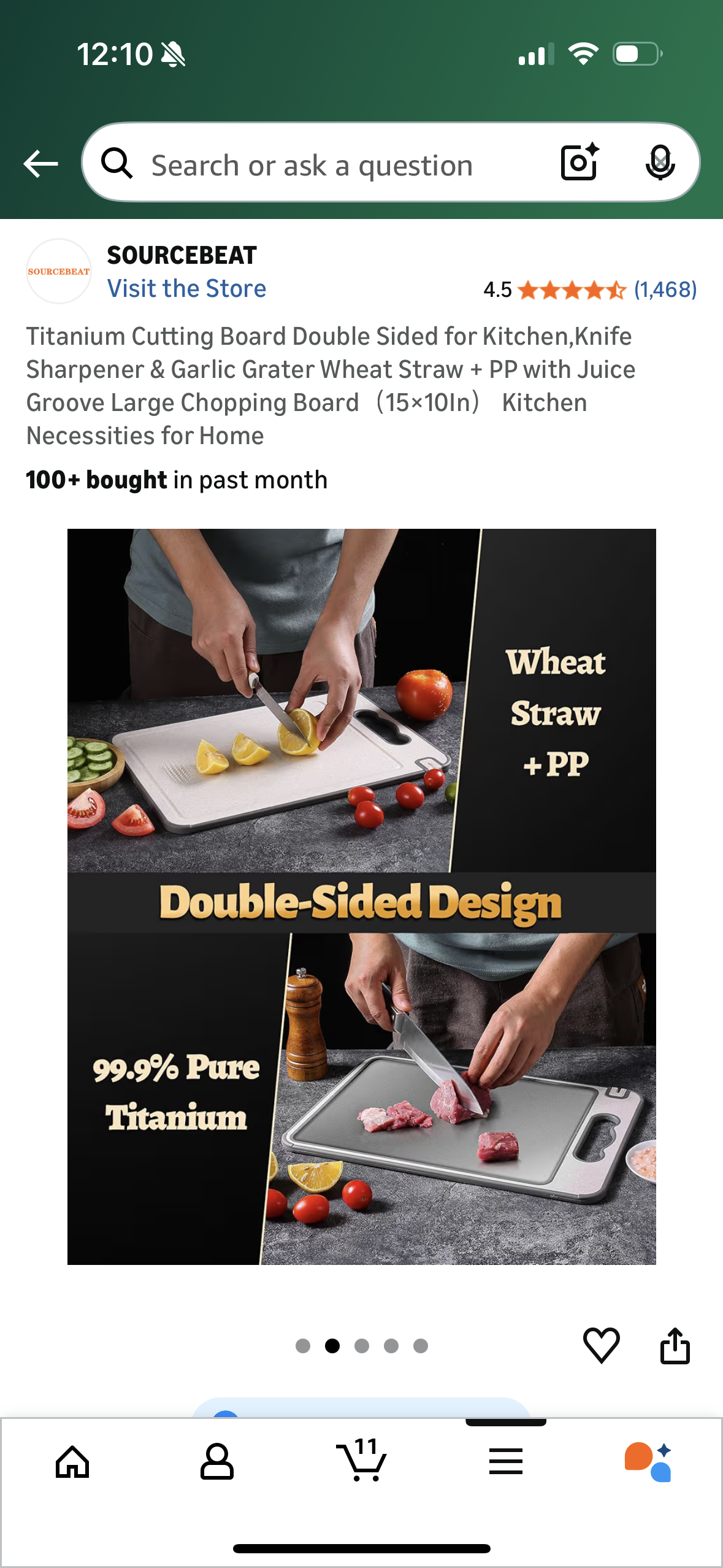 Titanium Cutting Board Double Sided for Kitchen,Knife Sharpener & Garlic Grater Wheat Straw + PP with Juice Groove Large Chopping Board (15×10In) Kitchen Necessities for Home