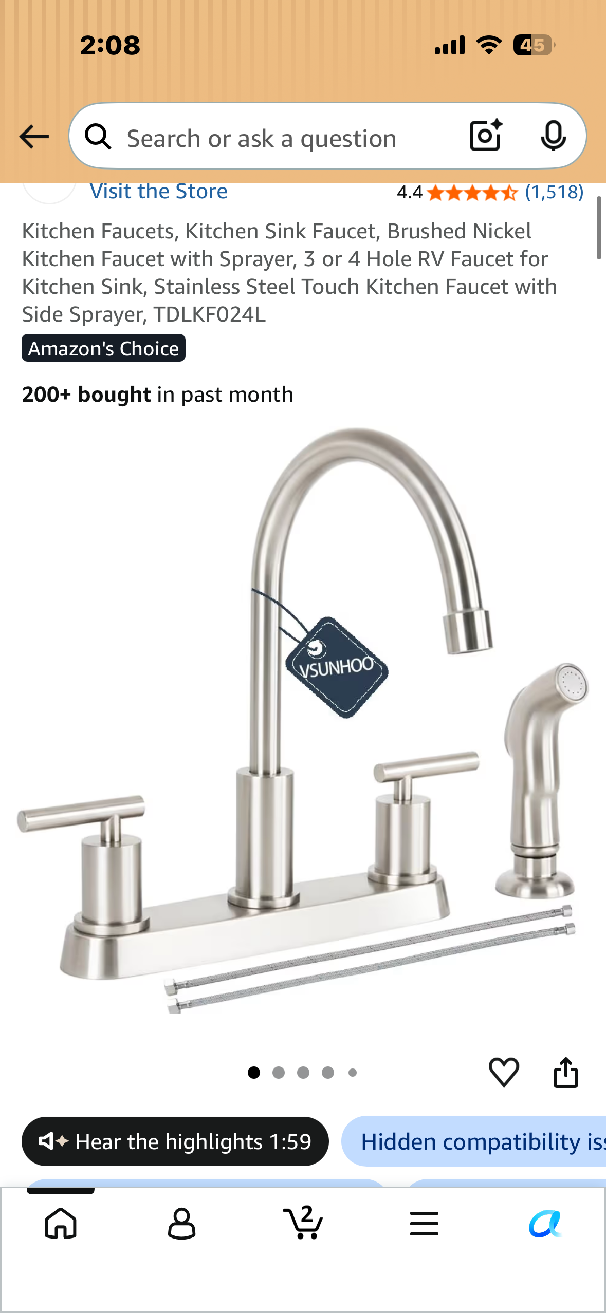 Kitchen Sink Faucet, Brushed Nickel Kitchen Faucet with Sprayer, 3 or 4 Hole Faucet for Kitchen Sink, Stainless Steel Touch Kitchen Faucet with Side Sprayer
