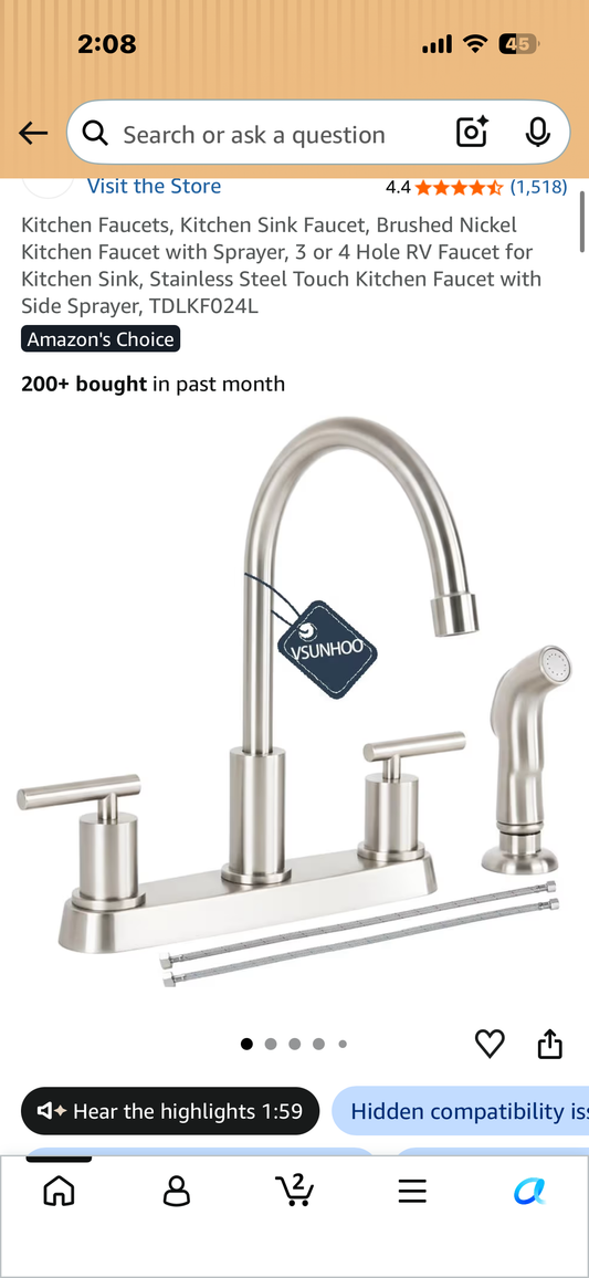 Kitchen Sink Faucet, Brushed Nickel Kitchen Faucet with Sprayer, 3 or 4 Hole Faucet for Kitchen Sink, Stainless Steel Touch Kitchen Faucet with Side Sprayer