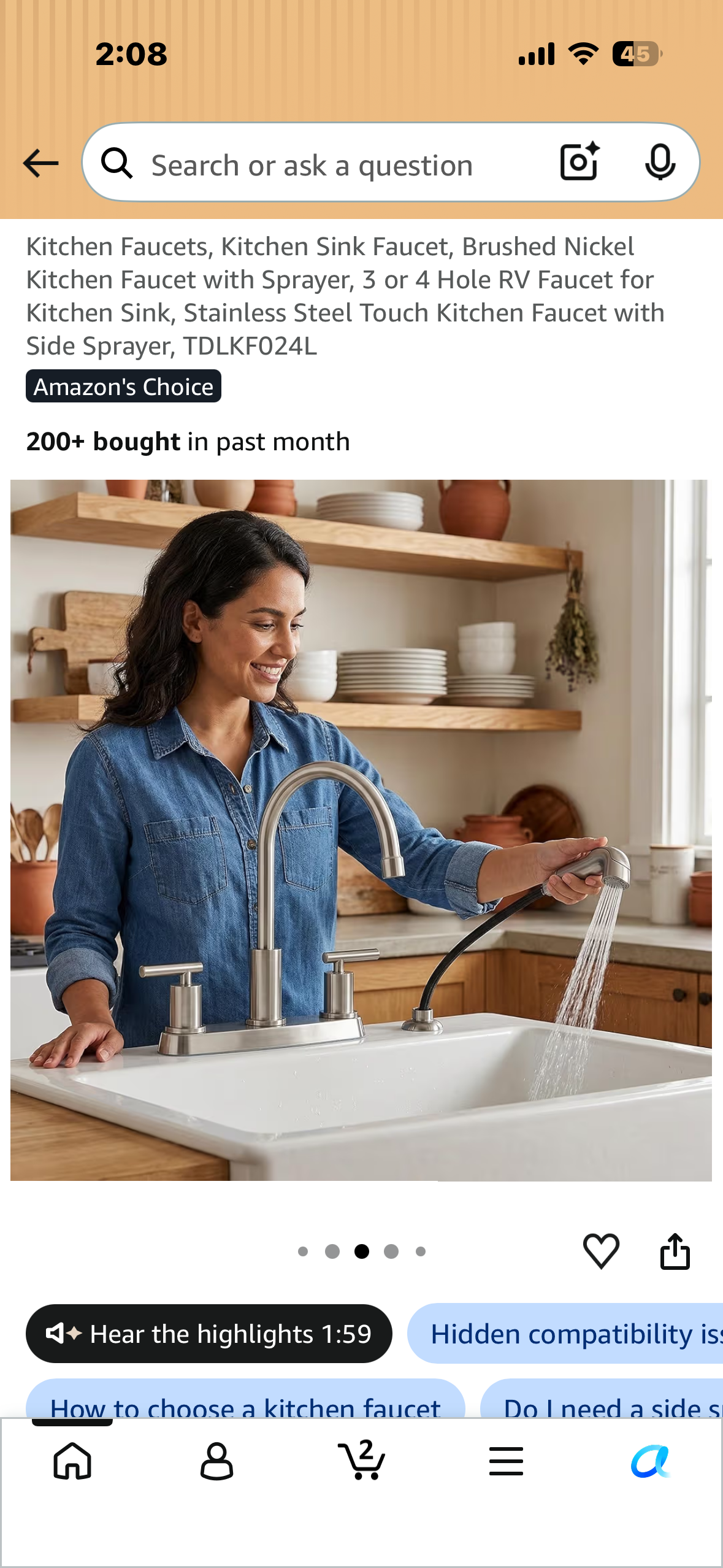 Kitchen Sink Faucet, Brushed Nickel Kitchen Faucet with Sprayer, 3 or 4 Hole Faucet for Kitchen Sink, Stainless Steel Touch Kitchen Faucet with Side Sprayer