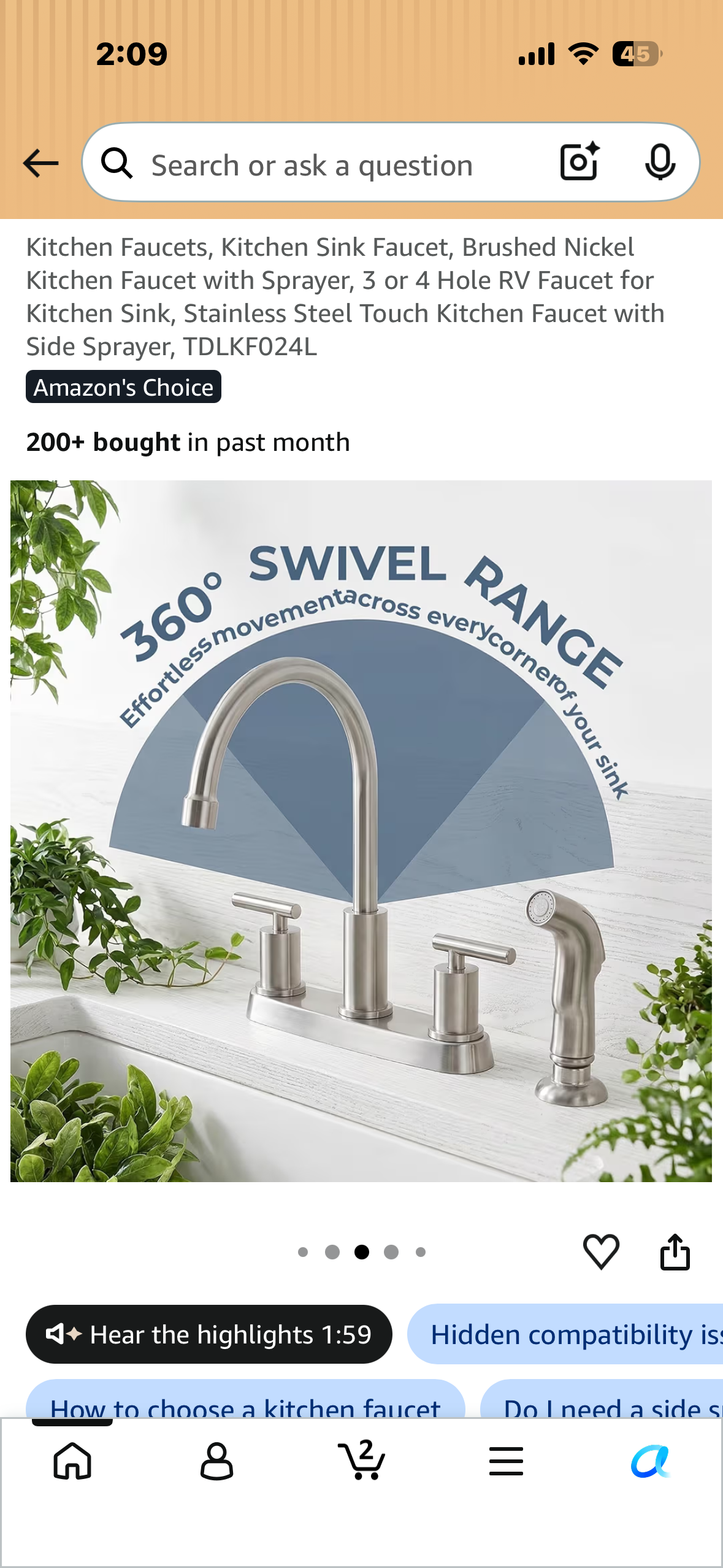 Kitchen Sink Faucet, Brushed Nickel Kitchen Faucet with Sprayer, 3 or 4 Hole Faucet for Kitchen Sink, Stainless Steel Touch Kitchen Faucet with Side Sprayer