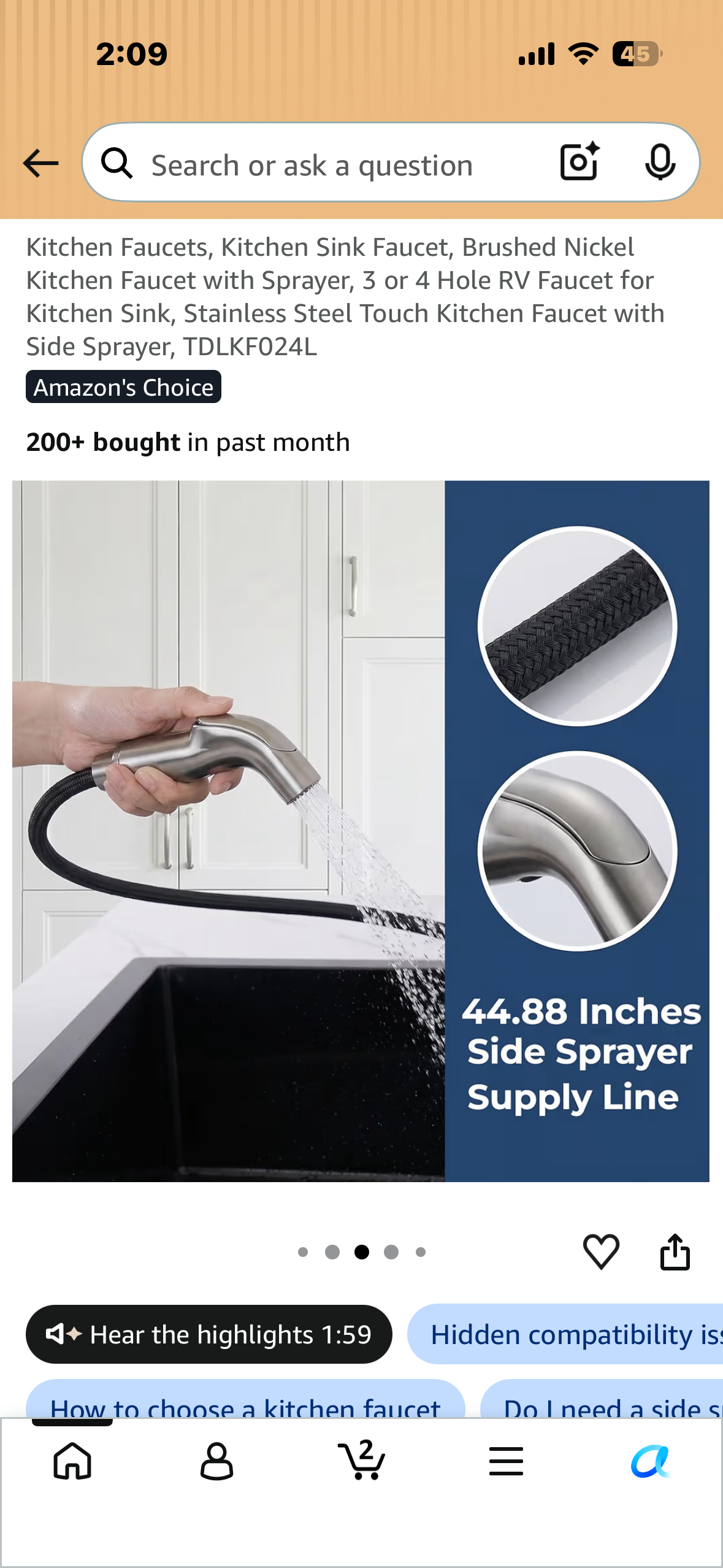 Kitchen Sink Faucet, Brushed Nickel Kitchen Faucet with Sprayer, 3 or 4 Hole Faucet for Kitchen Sink, Stainless Steel Touch Kitchen Faucet with Side Sprayer