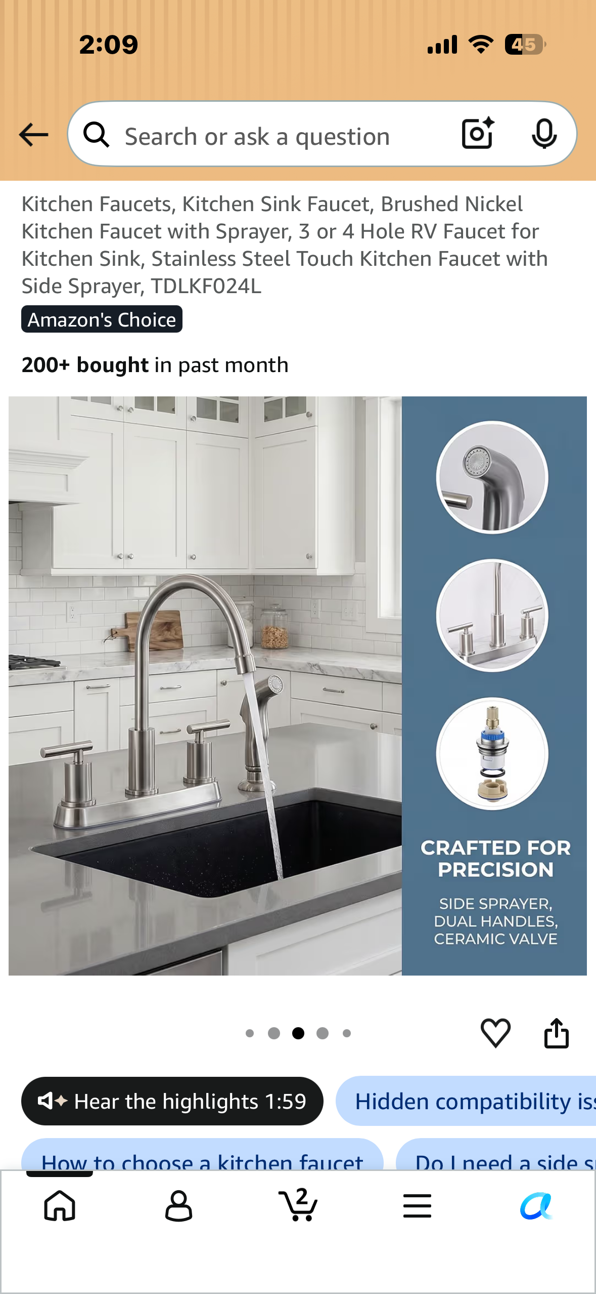Kitchen Sink Faucet, Brushed Nickel Kitchen Faucet with Sprayer, 3 or 4 Hole Faucet for Kitchen Sink, Stainless Steel Touch Kitchen Faucet with Side Sprayer