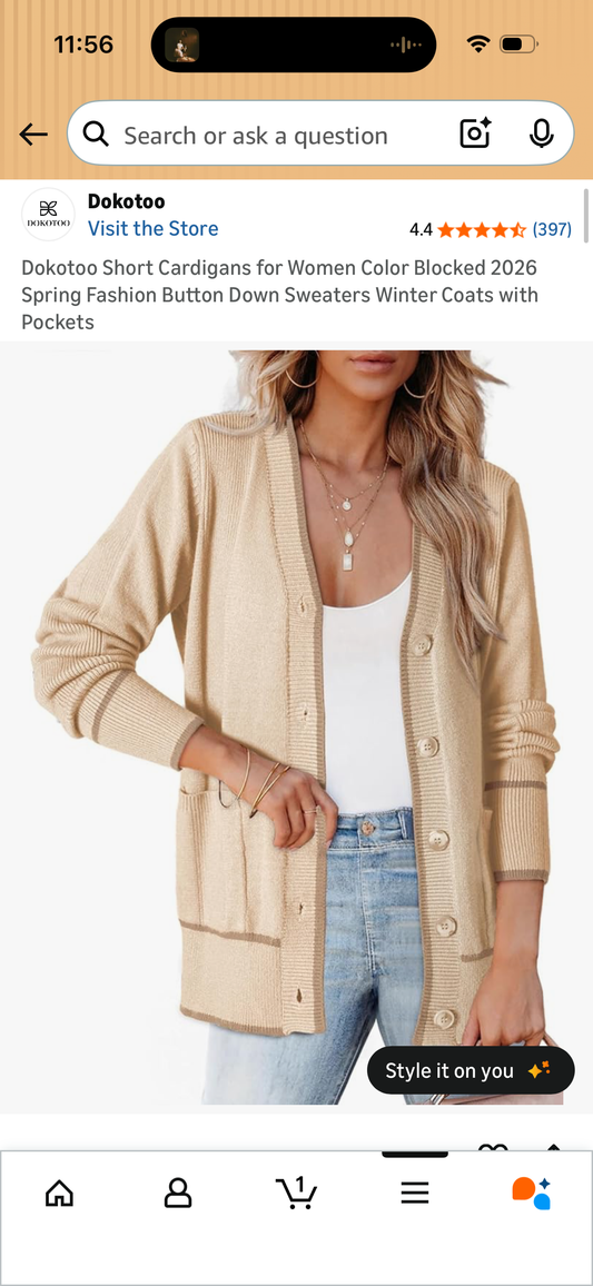 Dokotoo Short Cardigans for Women Color Blocked 2026 Spring Fashion Button Down Sweaters Winter Coats with Pockets (Size Large)