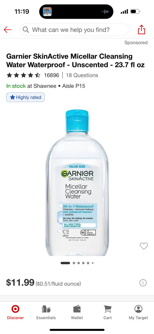 Garnier SkinActive Micellar Cleansing Water Waterproof - Unscented - 23.7 fl oz