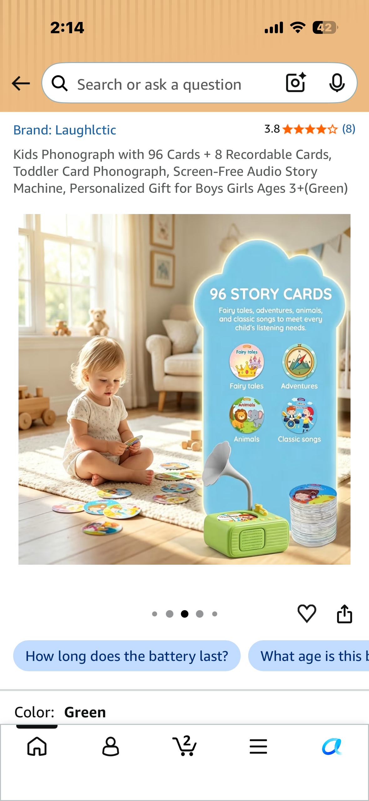 Kids Phonograph with 96 Cards + 8 Recordable Cards, Toddler Card Phonograph, Screen-Free Audio Story Machine, Personalized Gift for Boys Girls Ages 3