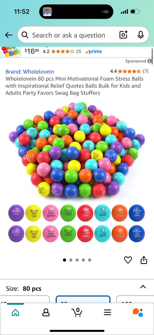Wholelovein 80 pcs Mini Motivational Foam Stress Balls with Inspirational Relief Quotes Balls Bulk for Kids and Adults Party Favors Swag Bag Stuffers