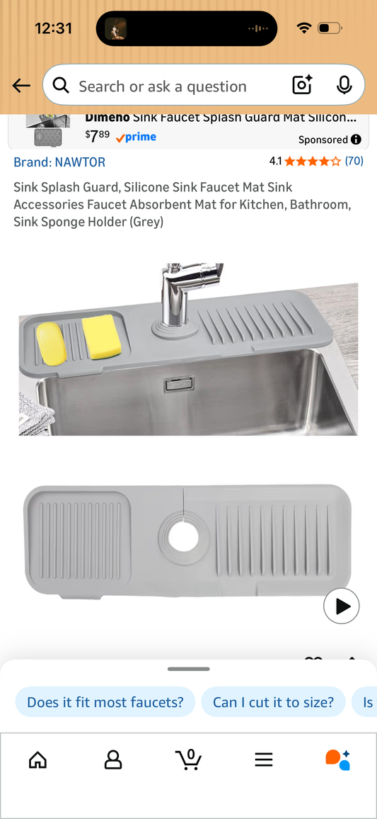 Sink Splash Guard, Silicone Sink Faucet Mat Sink Accessories Faucet Absorbent Mat for Kitchen, Bathroom, Sink Sponge Holder (Grey)