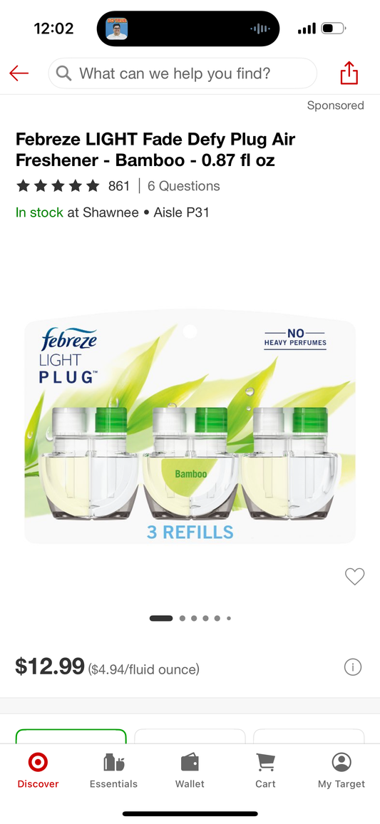 Febreze LIGHT Fade Defy Plug Air Freshener - Bamboo - 0.87 fl oz