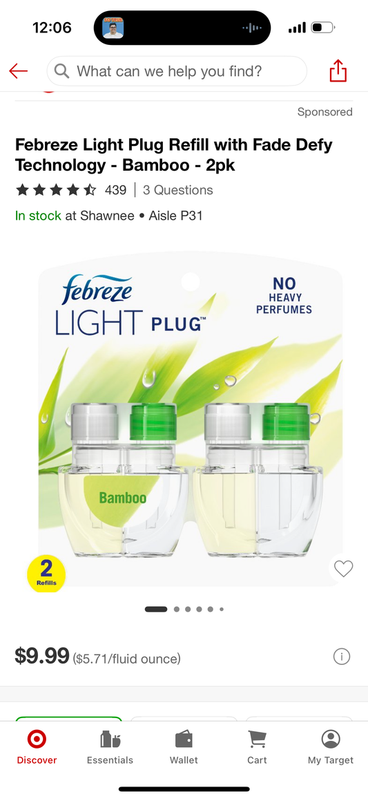 Febreze Light Plug Refill with Fade Defy Technology - Bamboo - 2pk
