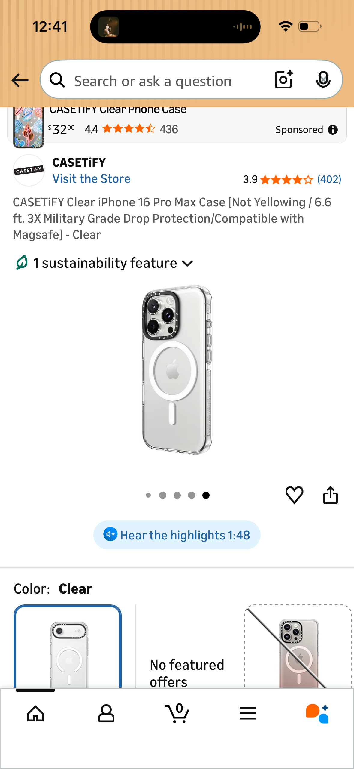 CASETiFY Clear iPhone 16 Pro Max Case [Not Yellowing / 6.6 ft. 3X Military Grade Drop Protection/Compatible with Magsafe] - Clear