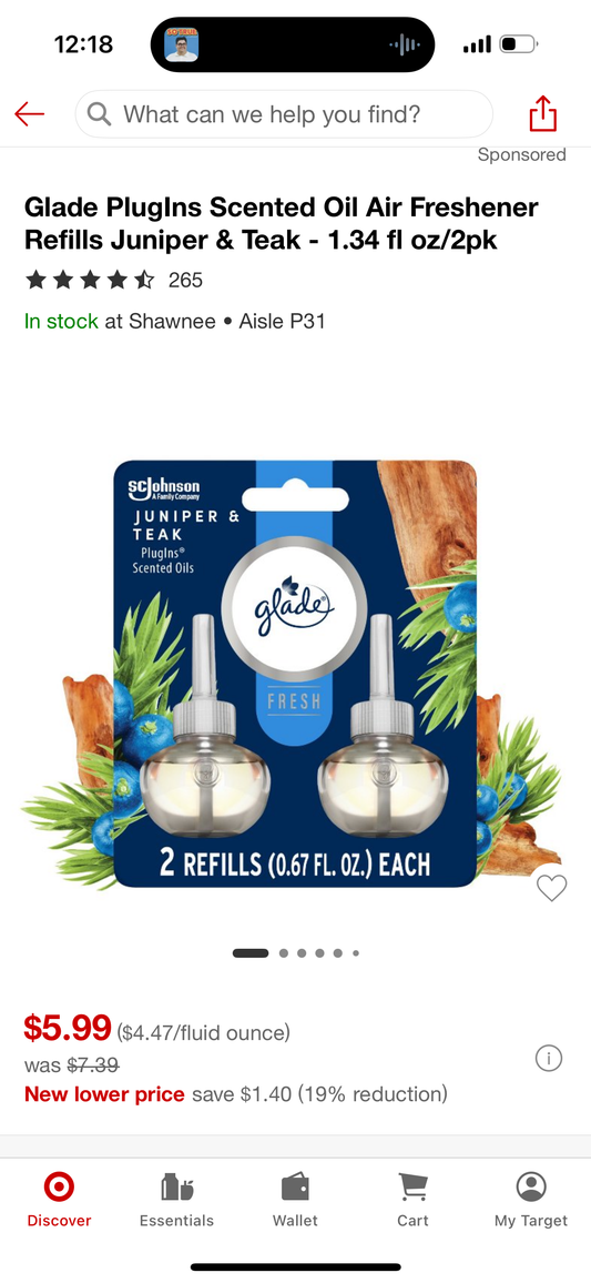 Glade PlugIns Scented Oil Air Freshener Refills Juniper & Teak - 1.34 fl oz/2pk