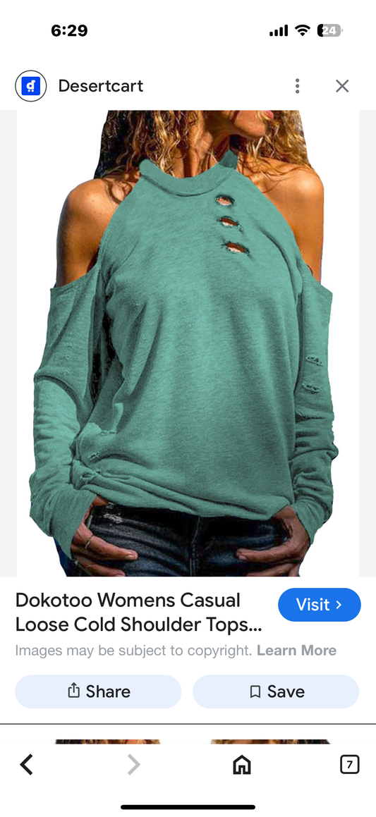 Dokotoo Women's Casual Loose Cold Shoulder Tops Halter Neck Hollowed Out Long Sleeve Shirts (Size XL)