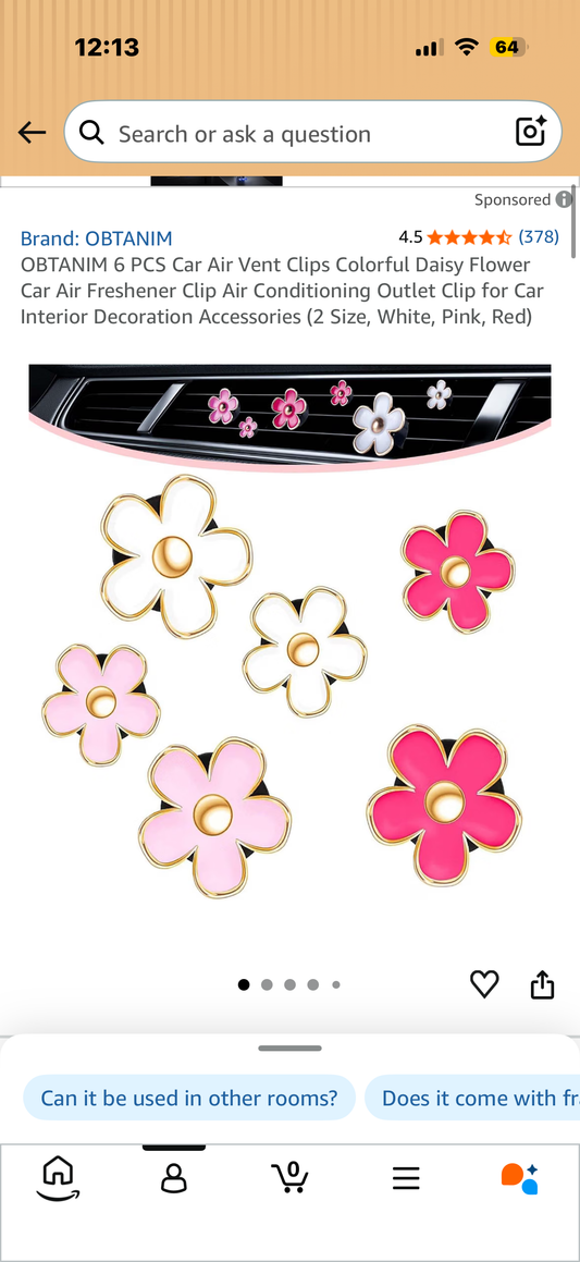 6 PCS Air Freshener Vent Clips Colorful Daisy Flower Car Air Freshener Clip Air Conditioning Outlet Clip for Car Interior Decoration Accessories (2 Size, White, Pink, Red