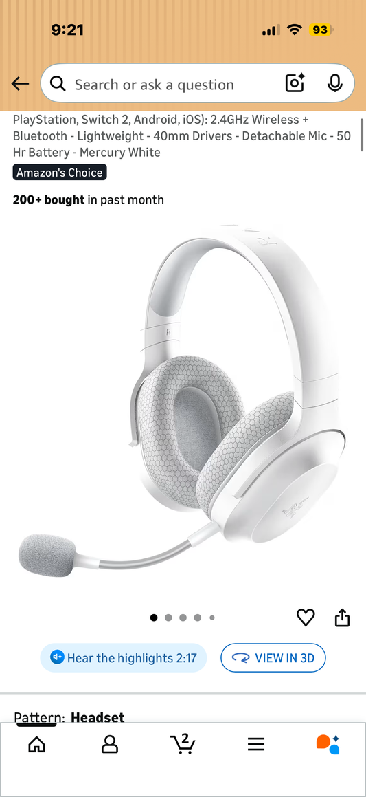 Razer Barracuda X Wireless Gaming & Mobile Headset (PC, PlayStation, Switch 2, Android, iOS): 2.4GHz Wireless + Bluetooth - Lightweight - 40mm Drivers - Detachable Mic - 50 Hr Battery - Mercury White