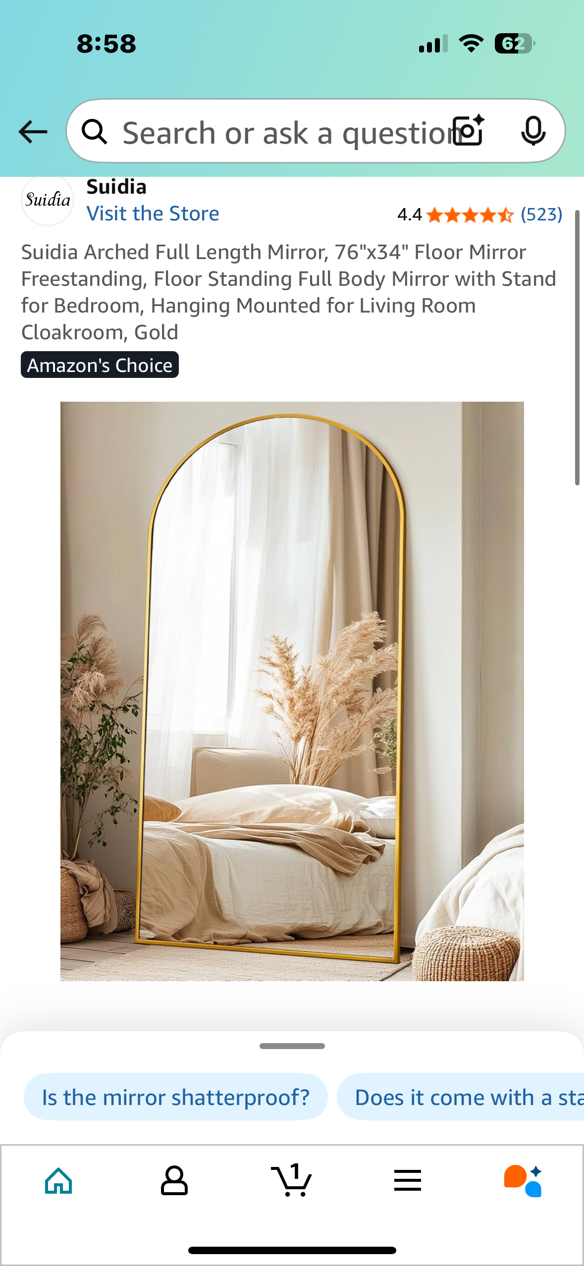 Suidia Arched Full Length Mirror, 76"x34" Freestanding Full Length Standing Mirror Gold (M382)