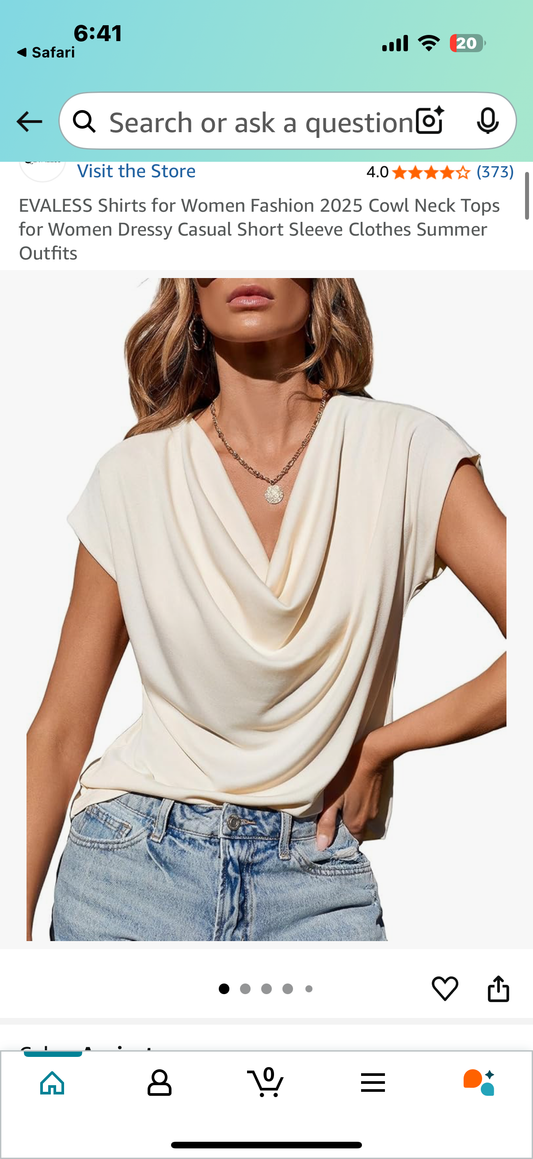 EVALESS Summer Tops Short Sleeve Shirts for Women  Work Blouse Dressy Cowl Neck  (Size Large)