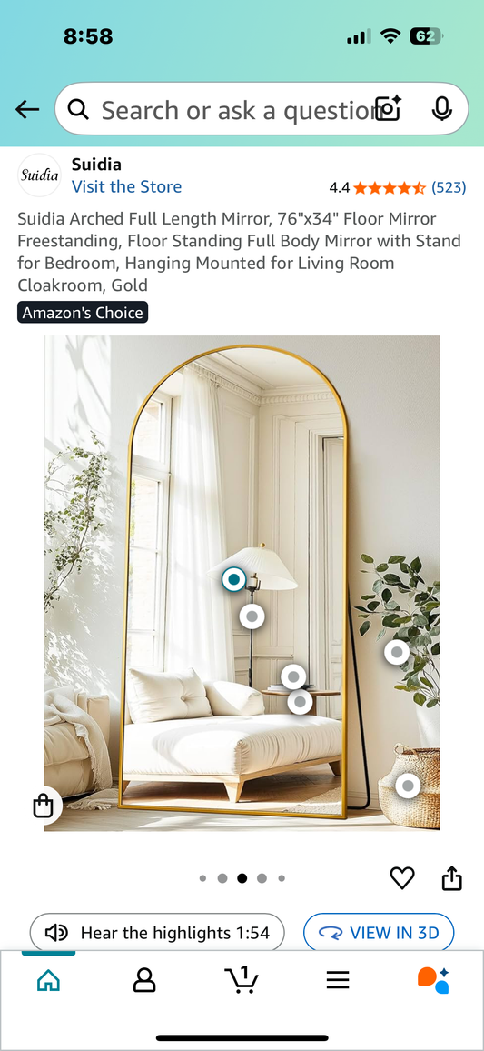 Suidia Arched Full Length Mirror, 76"x34" Freestanding Full Length Standing Mirror Gold (M382)