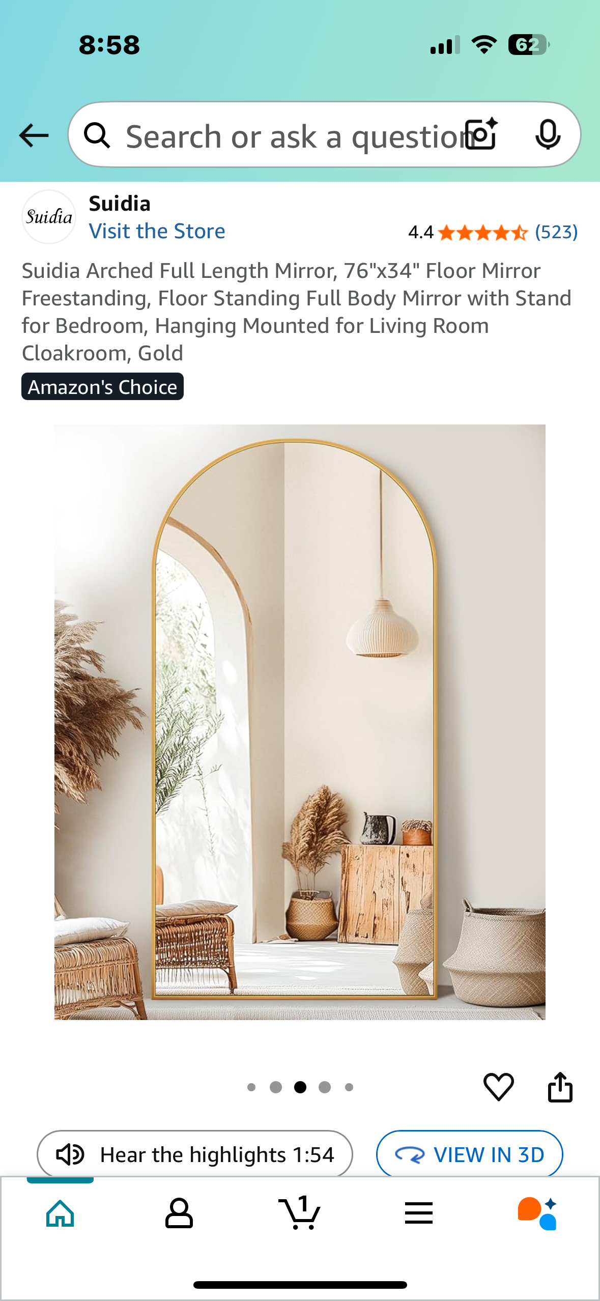 Suidia Arched Full Length Mirror, 76"x34" Freestanding Full Length Standing Mirror Gold (M382)