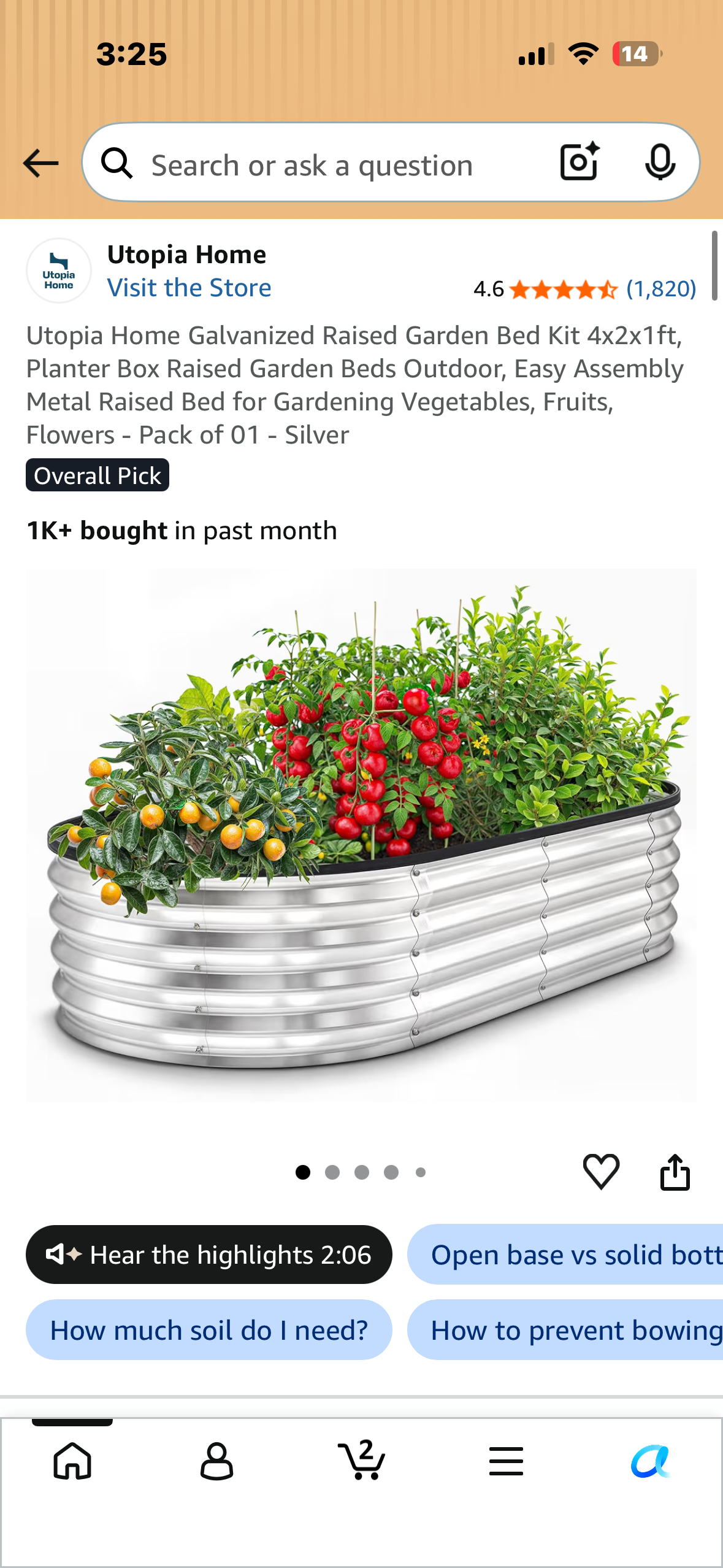Utopia Galvanized Raised Home Garden Bed Kit 4x2x1ft, Easy Assembly, Metal Raised Bed for Gardening Vegetables, Fruits, Flowers -Silver