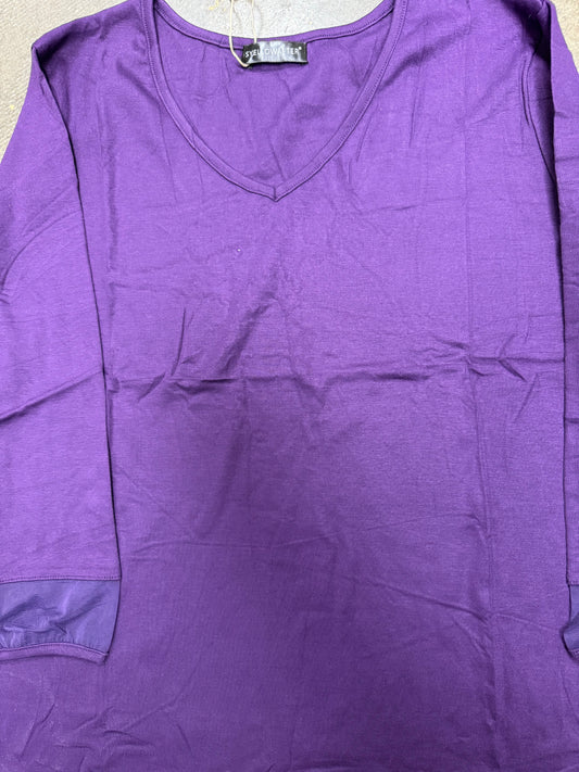 Syellowafter Womens V Neck 3/4 Sleeve Summer Tops Casual Loose Fit T Shirts Basic Tees Dark Purple (Size Large)