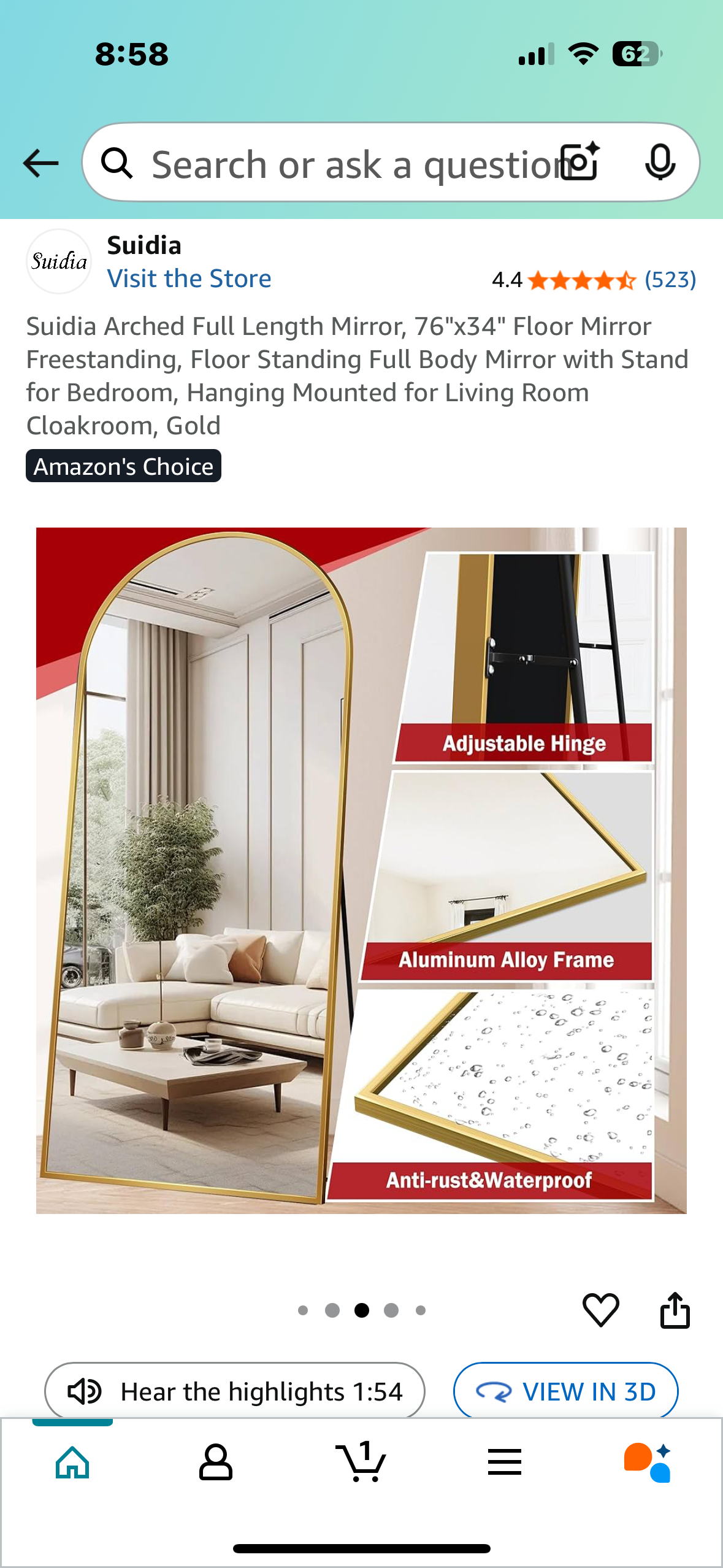 Suidia Arched Full Length Mirror, 76"x34" Freestanding Full Length Standing Mirror Gold (M382)