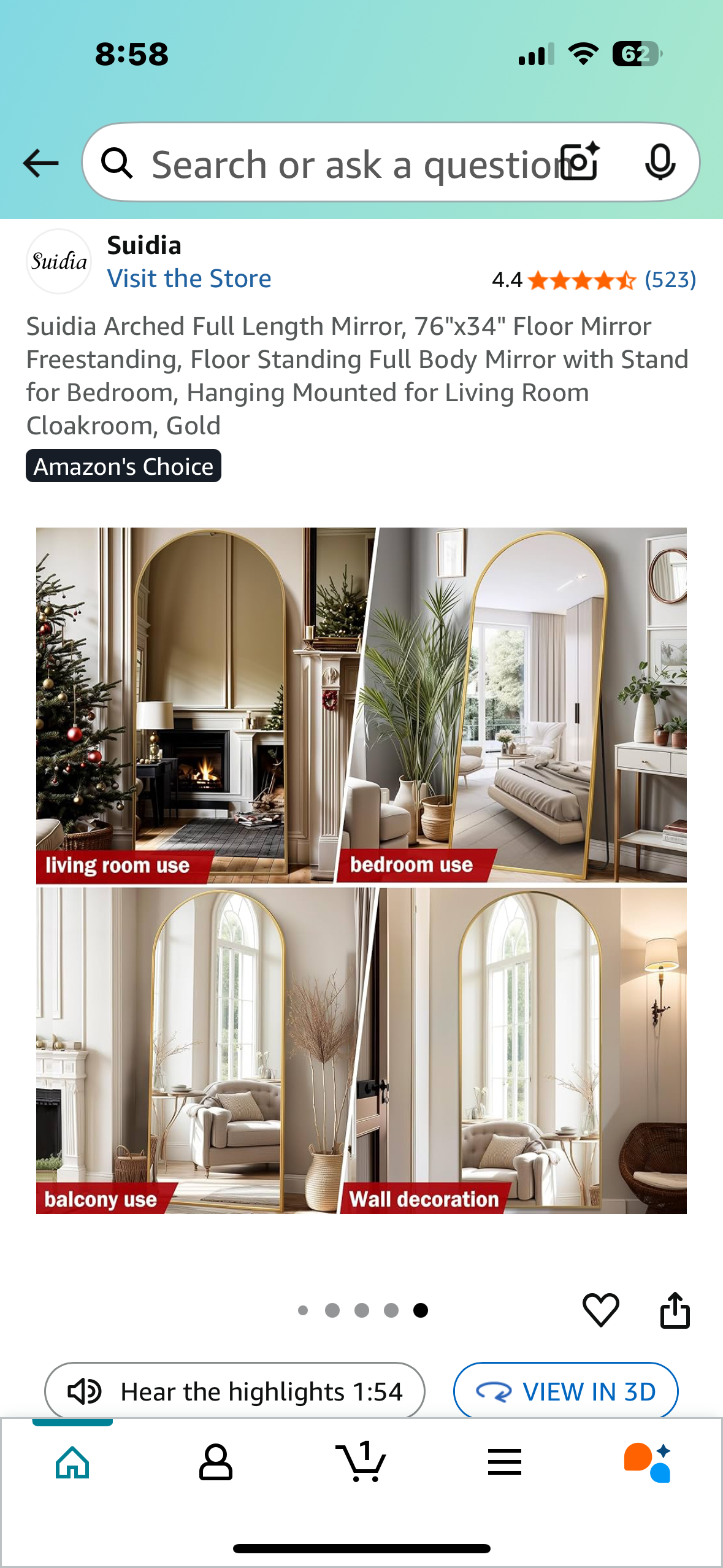 Suidia Arched Full Length Mirror, 76"x34" Freestanding Full Length Standing Mirror Gold (M382)